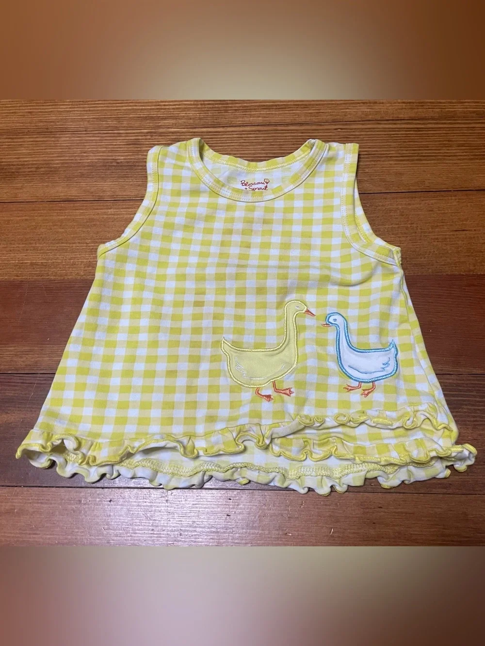 Florence Eiseman Blossom & Sprout Yellow & White Gingham Tank with Duck Motif 2T